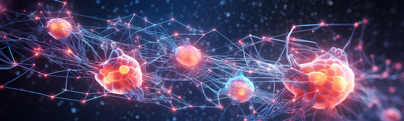 Wall Mural - neurons connected with electrical impulses inside an artificial intelligence.
