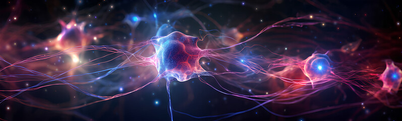 Wall Mural - neurons connected with electrical impulses inside an artificial intelligence.