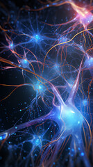 Wall Mural - neurons connected with electrical impulses inside an artificial intelligence.