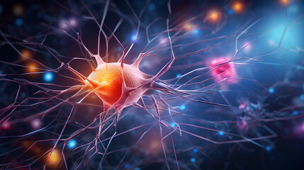 Wall Mural - neurons connected with electrical impulses inside an artificial intelligence.