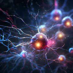 Wall Mural - neurons connected with electrical impulses inside an artificial intelligence.