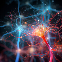 Wall Mural - neurons connected with electrical impulses inside an artificial intelligence.