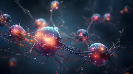 Wall Mural - neurons connected with electrical impulses inside an artificial intelligence.