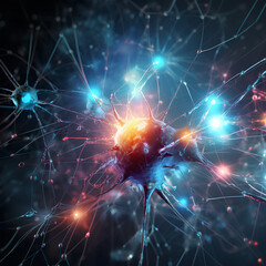 Wall Mural - neurons connected with electrical impulses inside an artificial intelligence.