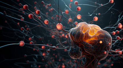 Wall Mural - neurons connected with electrical impulses inside an artificial intelligence.