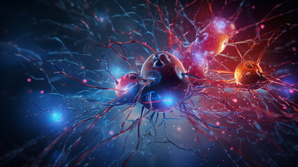 Wall Mural - neurons connected with electrical impulses inside an artificial intelligence.