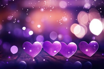 Wall Mural - purple heart on shiny background with bokeh in love concept for Valentine's Day