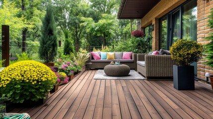 Stylish Terrace with Wood Deck Flooring