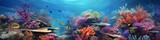 Fototapeta Do akwarium - Ocean Conservation Spotlight: Marine life flourishing against a vivid coral reef, providing a captivating banner 