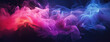 Neon smoke on room floor.  Neon fairytale smoke moves on black background. Panoramic view of the abstract fog. Swirling cloudiness, mystery mist or smog rolling low across the ground.