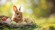 Rabbit Sitting In The Grass Next To Some Eggs
