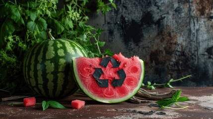 Wall Mural - Juicy and ripe watermelon, ready to be enjoyed.