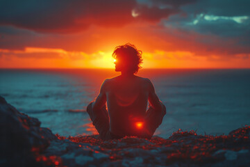 Wall Mural - a candid shot of a person lost in thought while gazing at a sunset, reflecting the authentic moments