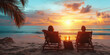 © Tjeerd - happy couple on beach chairs with a side table with cocktails enjoy luxurious sunset on the beach during summer vacations.