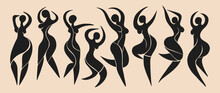 Abstract Dancing Women Silhouettes Matisse Style. Hand Drawn Boho Fashion Women Shapes, Modern Minimalistic Background, Print Design. Vector Isolated Set