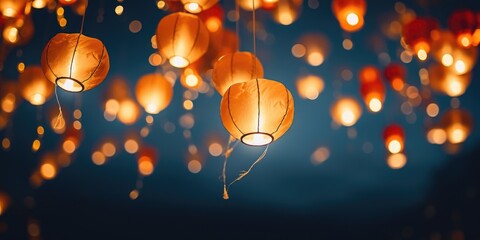 Poster - A cluster of paper lanterns suspended from the ceiling. Perfect for adding a touch of whimsy to any event or celebration