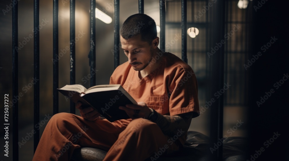 Read Books Men Lock In A man is seen reading a book inside a jail cell. This image can be used ...