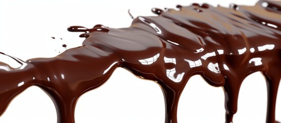 Poster - Hot chocolate syrup, now melted, drips in isolated streams on white background with a clipping path.