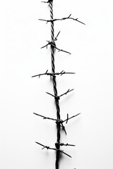 Sticker - A black and white photo of barbed wire. This image can be used to depict themes of security, boundaries, or confinement