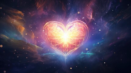 Canvas Print - a heart shaped object is depicted in the midst of a vibrant galaxy. this image can be used to convey
