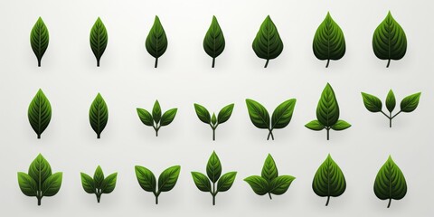 Wall Mural - A set of green leaves against a clean white background. Perfect for nature-themed designs and projects