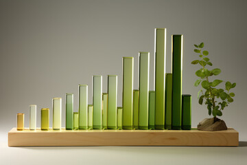 Poster - A minimalist bar graph illustrates the gradual rise in eco-friendly practices, showcasing a visual representation of the positive impact of sustainable choices.  Generative Ai.