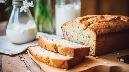 Banana bread in English country cottage, home decor and flowers, baking food and easy gluten-free recipe idea for menu, food blog and cookbook