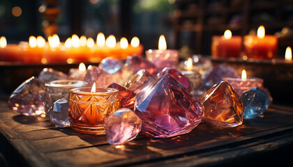 Canvas Print - Shiny flame illuminates crystal, creating vibrant candlelight generated by AI