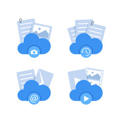 Wall Mural - cloud storage icon. digital file organization service or app with data transfering