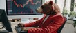© Andrei - Anamorphic bear in red suit, vintage chair, stock graphics on big monitor, bear market concept