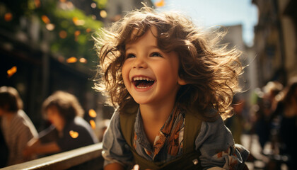 Canvas Print - Smiling girl enjoying outdoor fun and laughter generated by AI