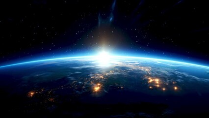 Wall Mural - sun above planet earth. view from space