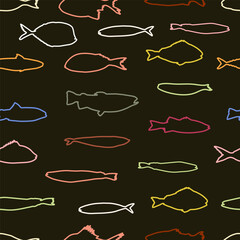 Wall Mural - Cute funny fish seamless pattern. Creative childish vector undersea background. Perfect for kids apparel, fabric, textile, nursery decoration, wrapping paper.