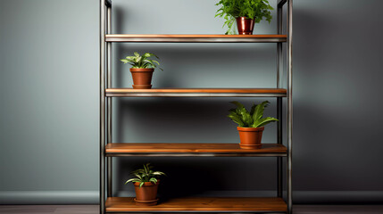 Wall Mural - a metal shelving unit with four shelves