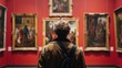 © Barbara Taylor - young man looking at paintings at a museum, art gallery