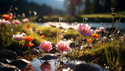 Canvas Print - Tranquil scene, flower blossoms in meadow freshness generated by AI