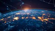 © Orxan - Global data network technology. Telecommunication, internet of things, connection, neural network, ai, space. Abstract illustration with connected lines glowing around the planet