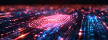 Glowing Digital Fingerprint On A Circuit Board Highlighting Cybersecurity