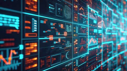 Complex digital screen showing advanced data analytics