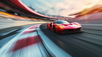 Wall Mural - Race car racing on a track with speeding motion blur. 3D Render