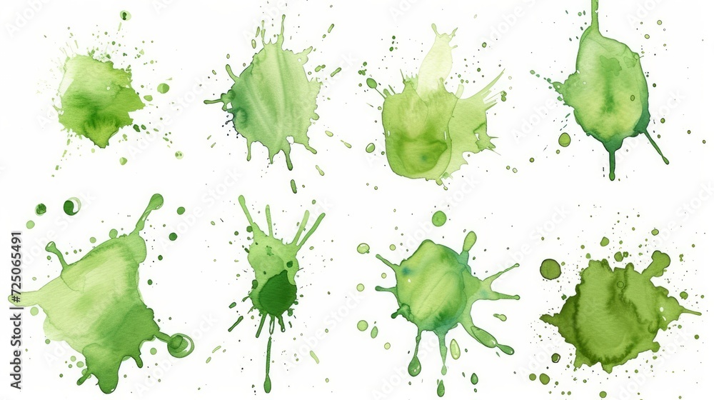 Set of abstract green watercolor water splash on a white background ...
