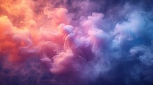  A Group Of Colorful Smokes Floating In The Air On A Blue And Pink Background With A Red And Orange Hue.