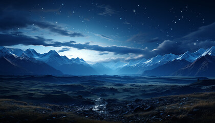 Wall Mural - Majestic mountain peak in tranquil dusk, snow covered generated by AI