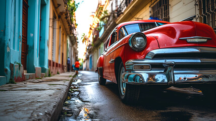 Naklejka na meble Vintage red car in a street of Cuba