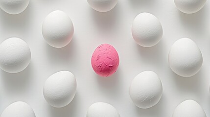 Wall Mural -  a group of white and pink eggs with one pink egg in the middle of a row of white eggs with one pink egg in the middle.