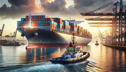 Wall Mural - cargo ship in port