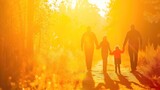 Fototapeta  - Silhouette of a family holding hands during an autumn sunset