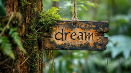 Dream Banner - Inspiring word 'dream' written on a colorful banner Gen AI