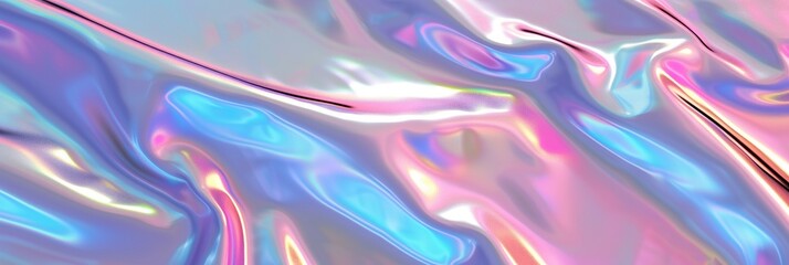 Wall Mural - Abstract digital fabric. Sci-fi background. Holographic foil. Abstract Modern pastel colored holographic background in 80s style. Synthwave. Vaporwave style. Retrowave, retro futurism, panorama.