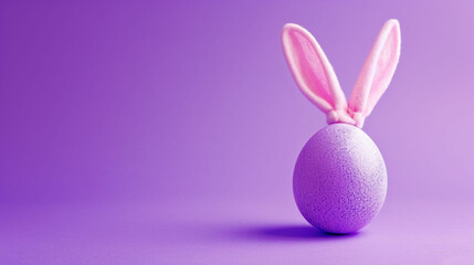 Sticker -  a close up of an easter egg with a bunny's head sticking out of it on a purple background.